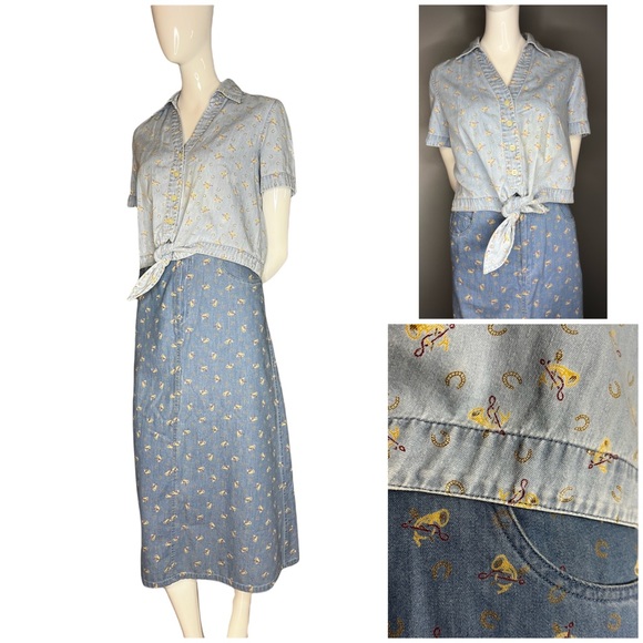 vintage Passports : denim equestrian patterned skirt set - Picture 3 of 14
